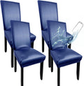 Navy Leather Chair Covers for Dining Chairs Set of 4 - Wipeable