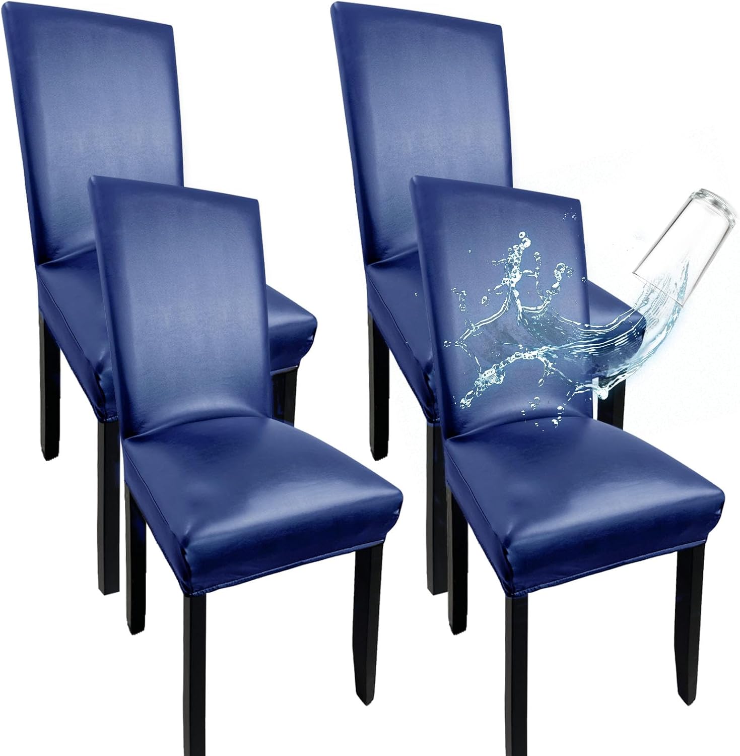 Navy Leather Chair Covers for Dining Chairs Set of 4, Wipeable