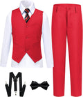 Boys Slim Fit 6 Piece Formal Suit Set - Jacket Vest Pants Tie