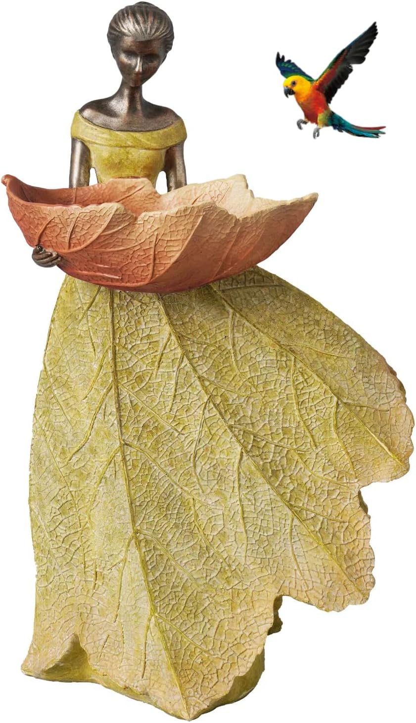 DiliComing Fairy Garden Statue Bird Feeder for Home Decor