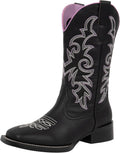 Square Toe Wide Mid Calf Cowboy Boots for Women - Black PU