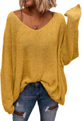 BZB V Neck Long Sleeve Oversized Pullover Sweater - Soft Casual Layer