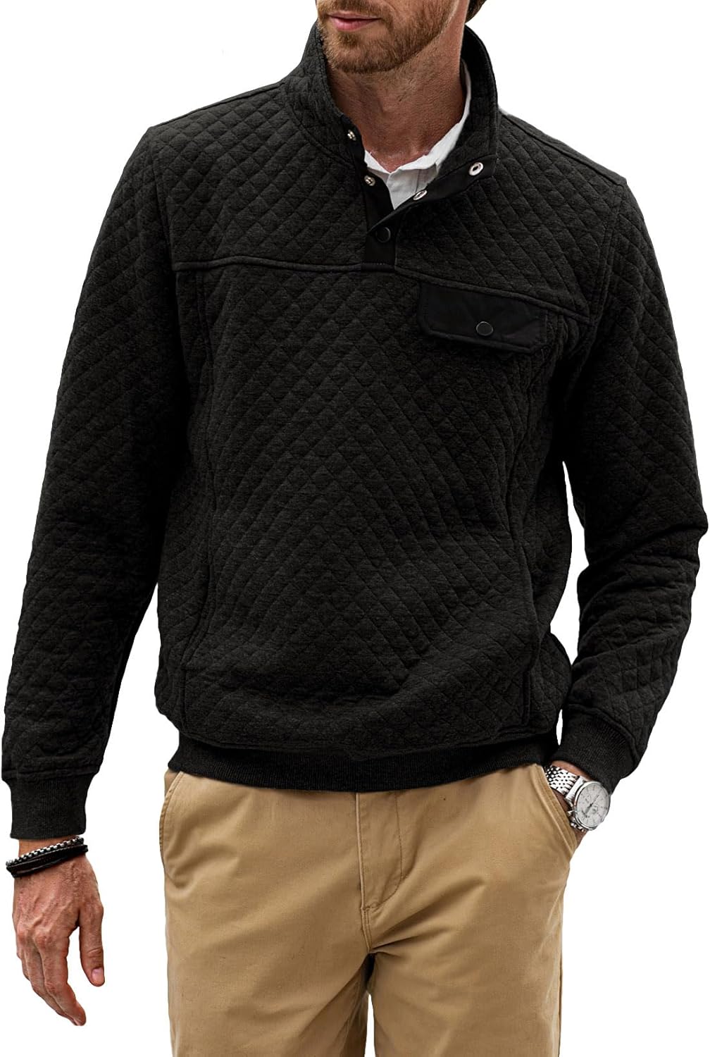 JMIERR Men's Quilted Sweatshirt for Casual Outdoor Style