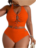 Plus Size Lace Up High Waist Bikini Set - Flattering Tummy Control