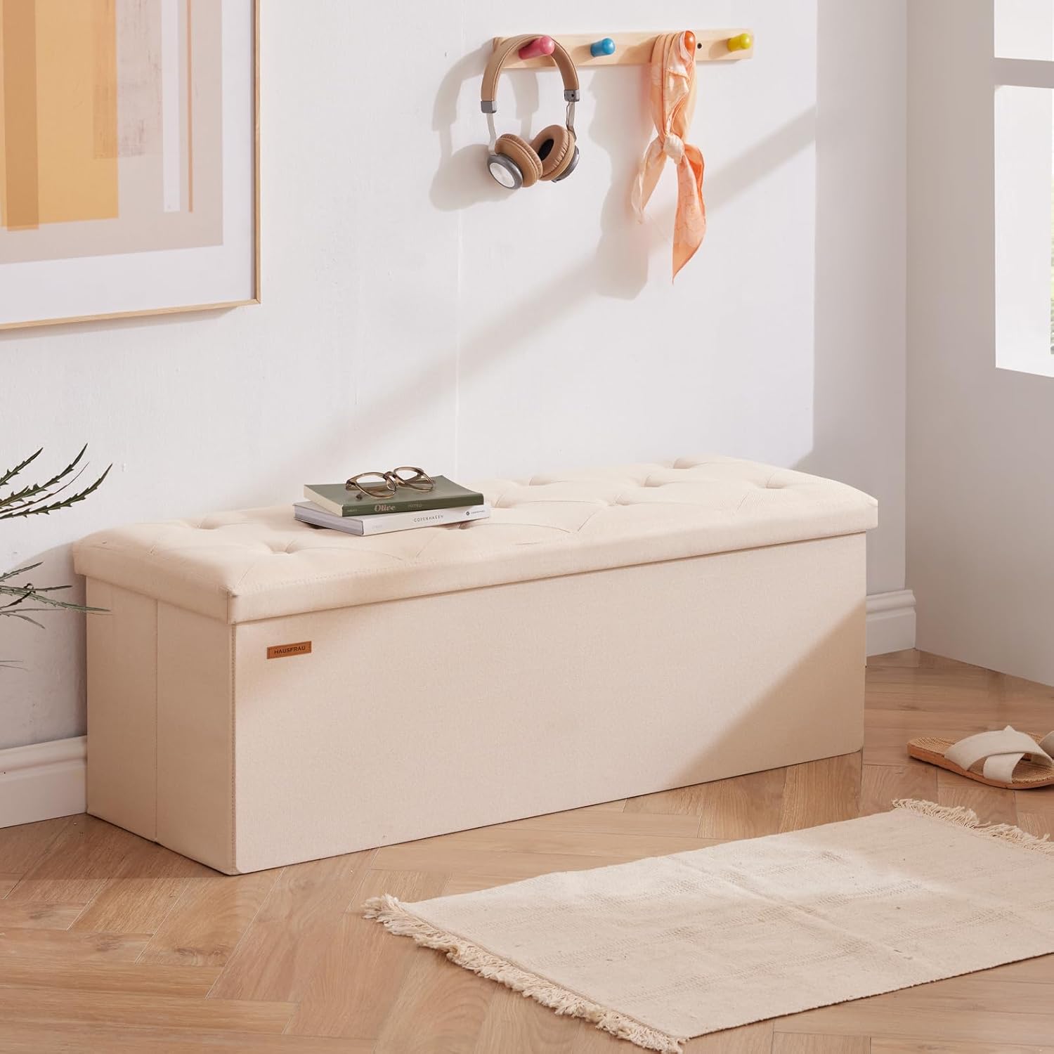 HAUSFRAU 43.5 Inches Folding Ottoman with Storage Bench