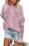 Dokotoo Womens Crochet Lace Crewneck Sweater - Lightweight Chic
