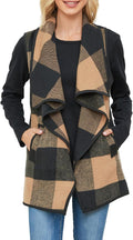 Women Plaid Vest Lapel Open Front Sleeveless Jacket - Checkered