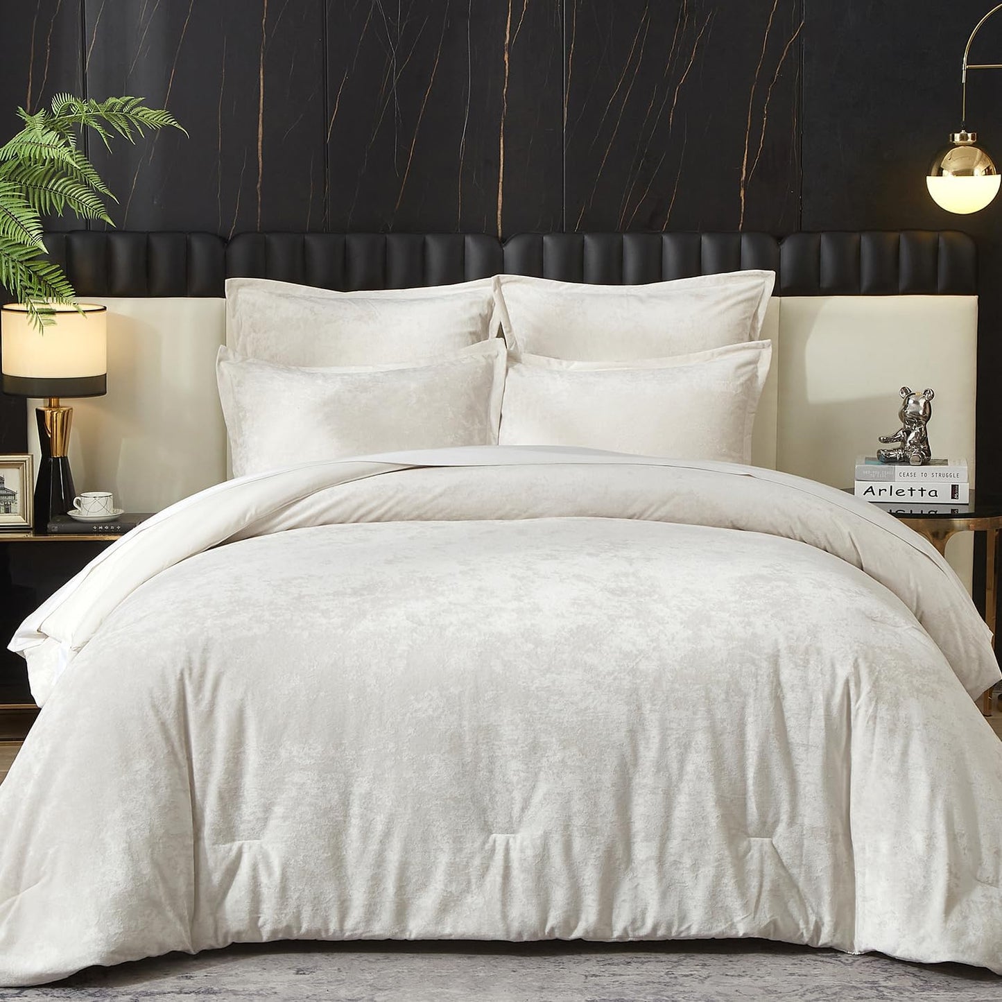Ivellow Crushed Velvet Comforter Set Queen Size for Luxurious Sleep