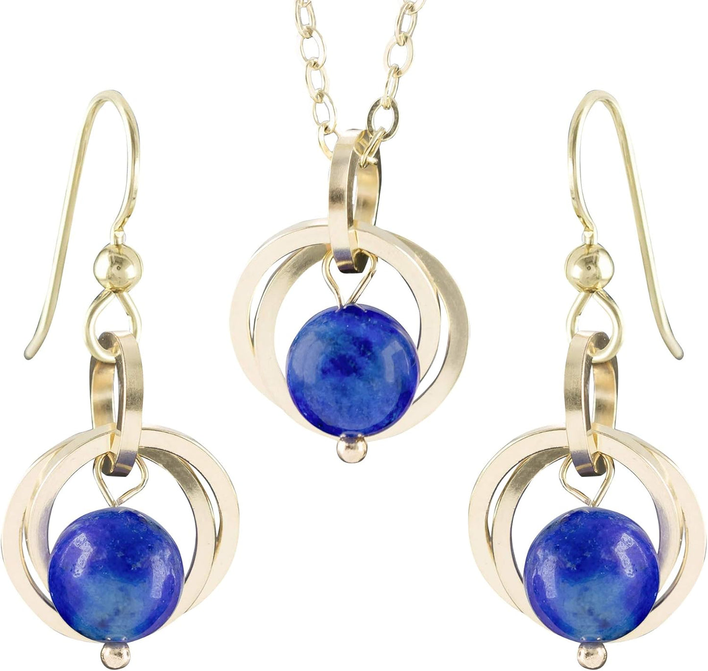 Blue Lapis Lazuli Pendant Necklace and Earrings Jewelry Set