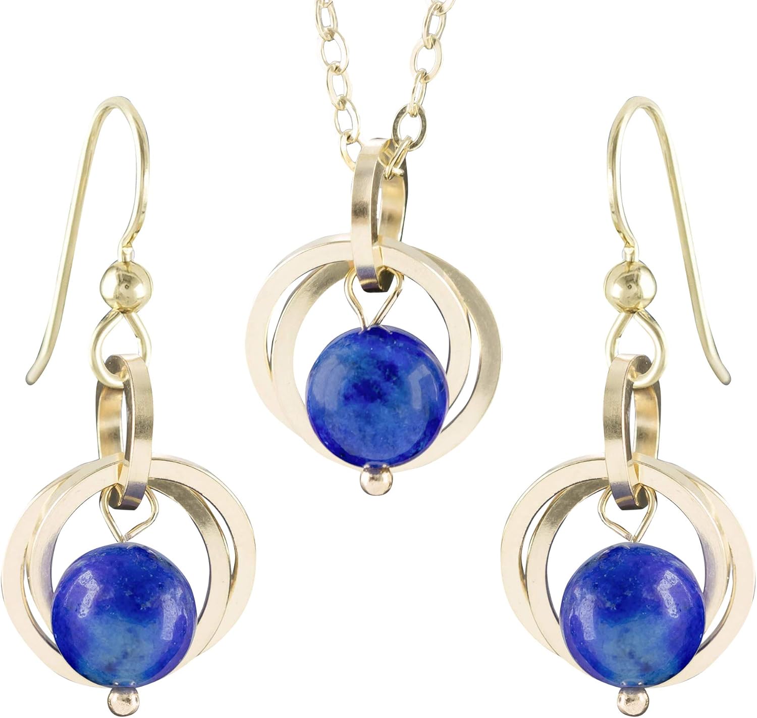 Blue Lapis Lazuli Pendant Necklace and Earrings Jewelry Set
