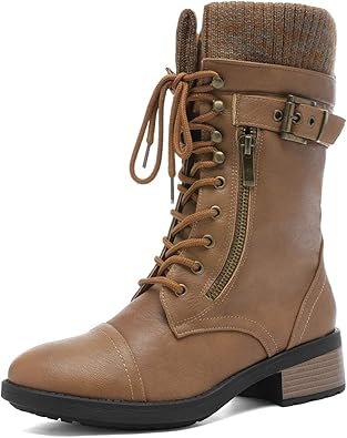 DREAM PAIRS Women's Winter Lace Up Mid Calf Combat Boots