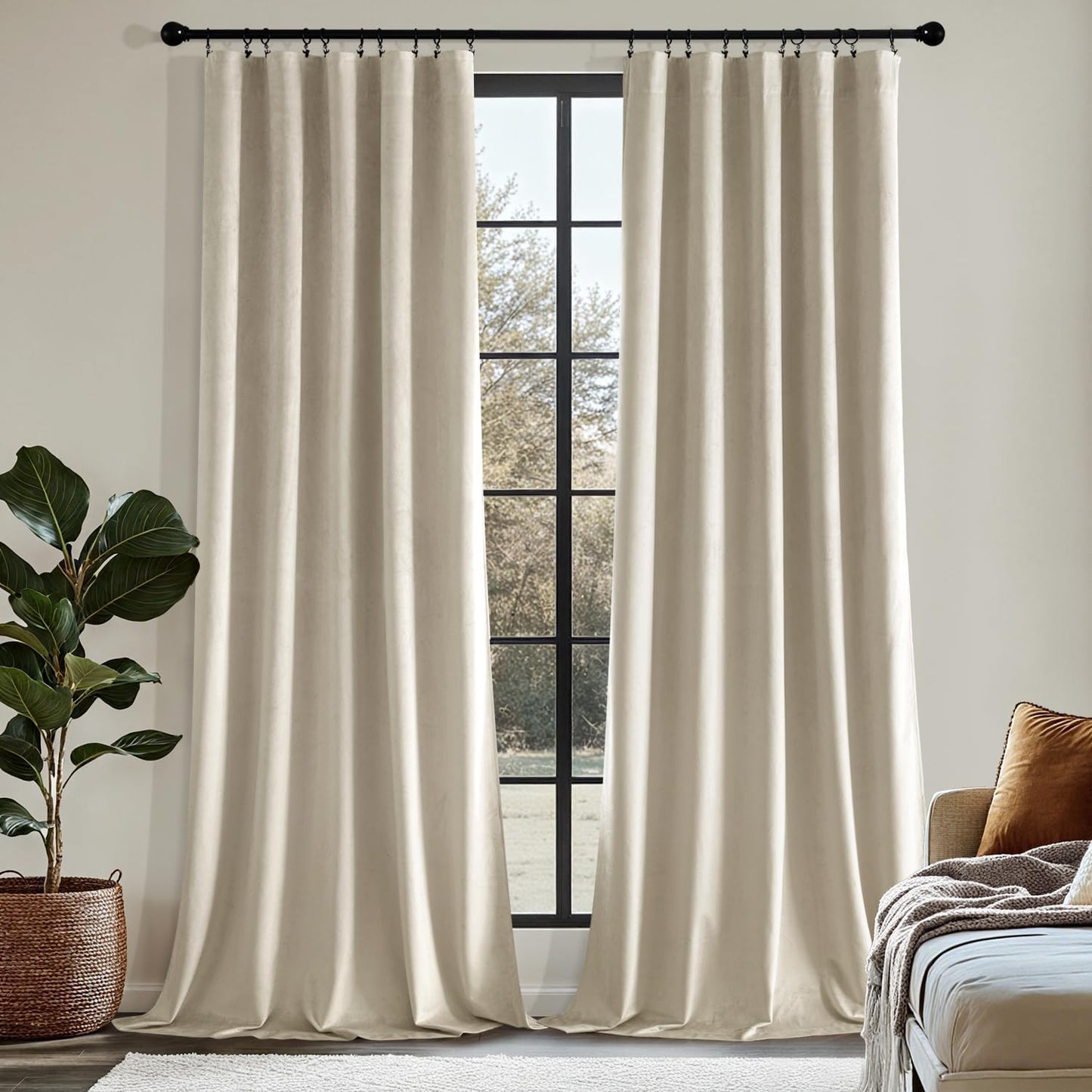 MIULEE Beige Velvet Curtains for Luxurious Room Darkening