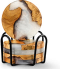 Drink Coaster Set Wooden Epoxy Resin Coasters - Set of 5 with Holder
