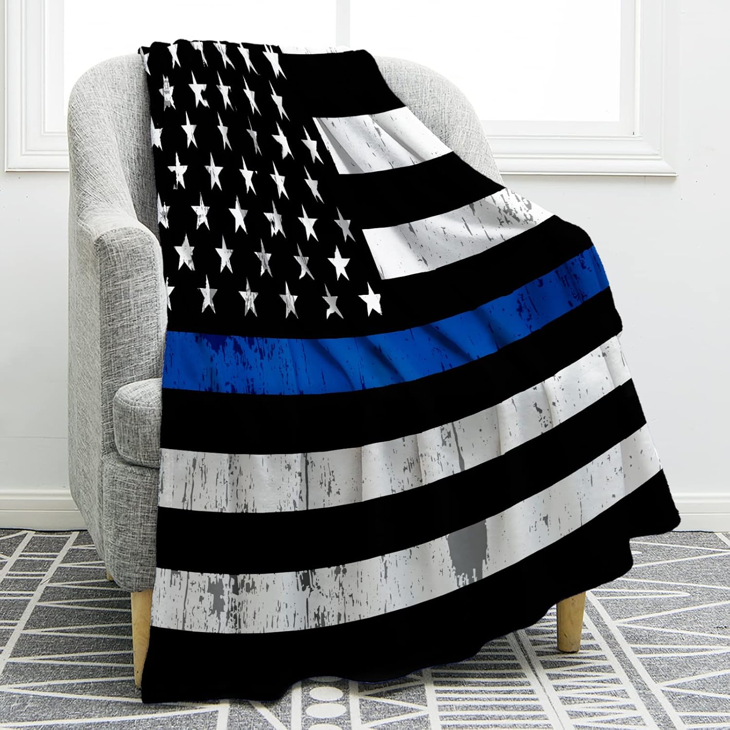 Jekeno Blue Line Police Blanket for Cozy Home Decor Gifts
