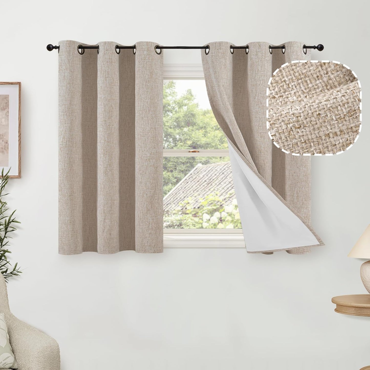 45 Inch Linen Blackout Curtains for Short Cafe Windows