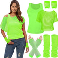 Women Neon 80s Fishnet Off Shoulder T-Shirt Set - 8PCS Retro Look