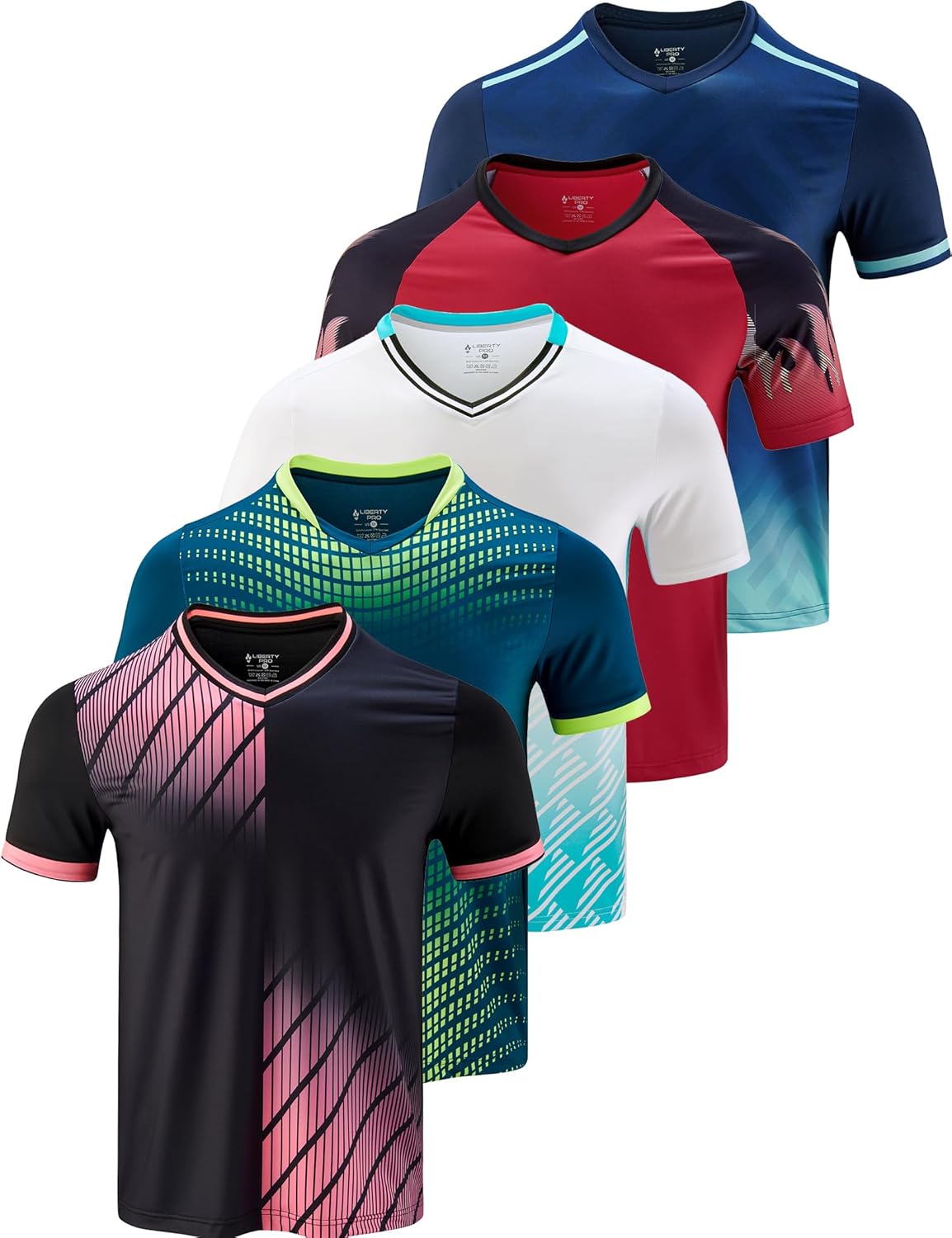 5 Pack Mens V-Neck Dry Fit T-Shirts for Active Workouts