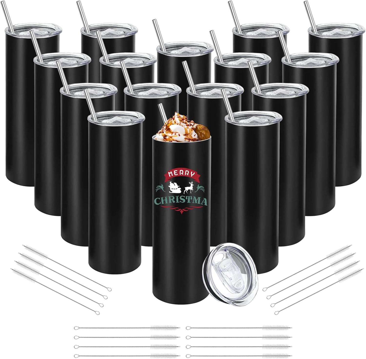 16 Pack Stainless Steel Skinny Tumblers for DIY Gifts and More