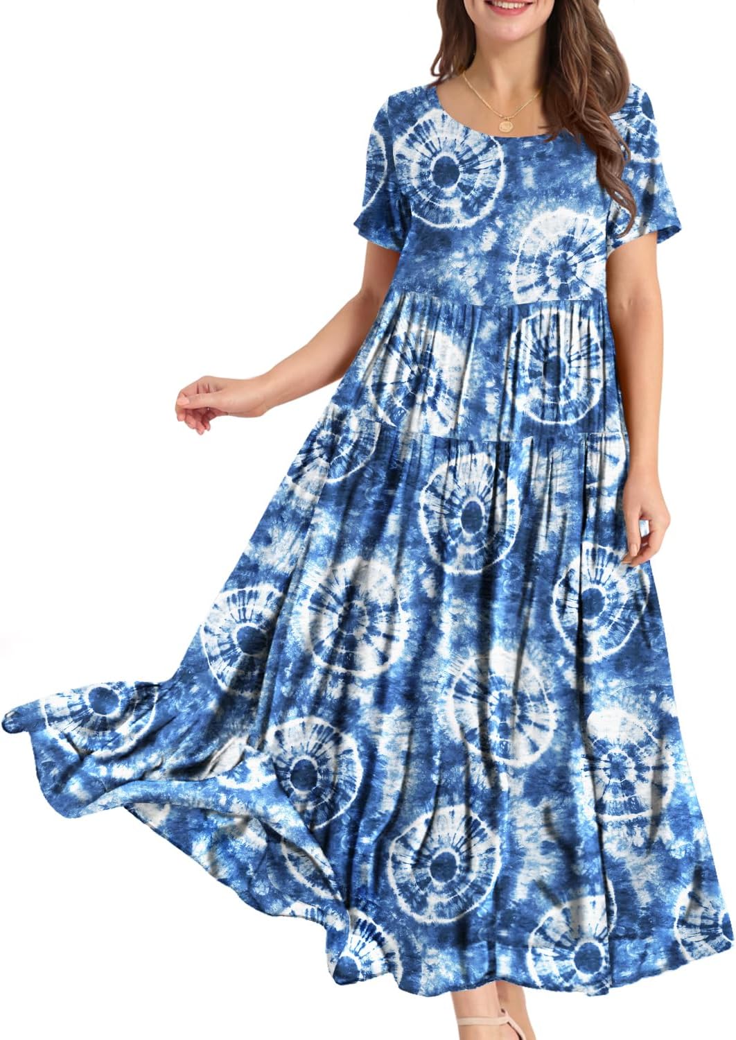 YESNO Women Casual Loose Bohemian Floral Dress with Pockets
