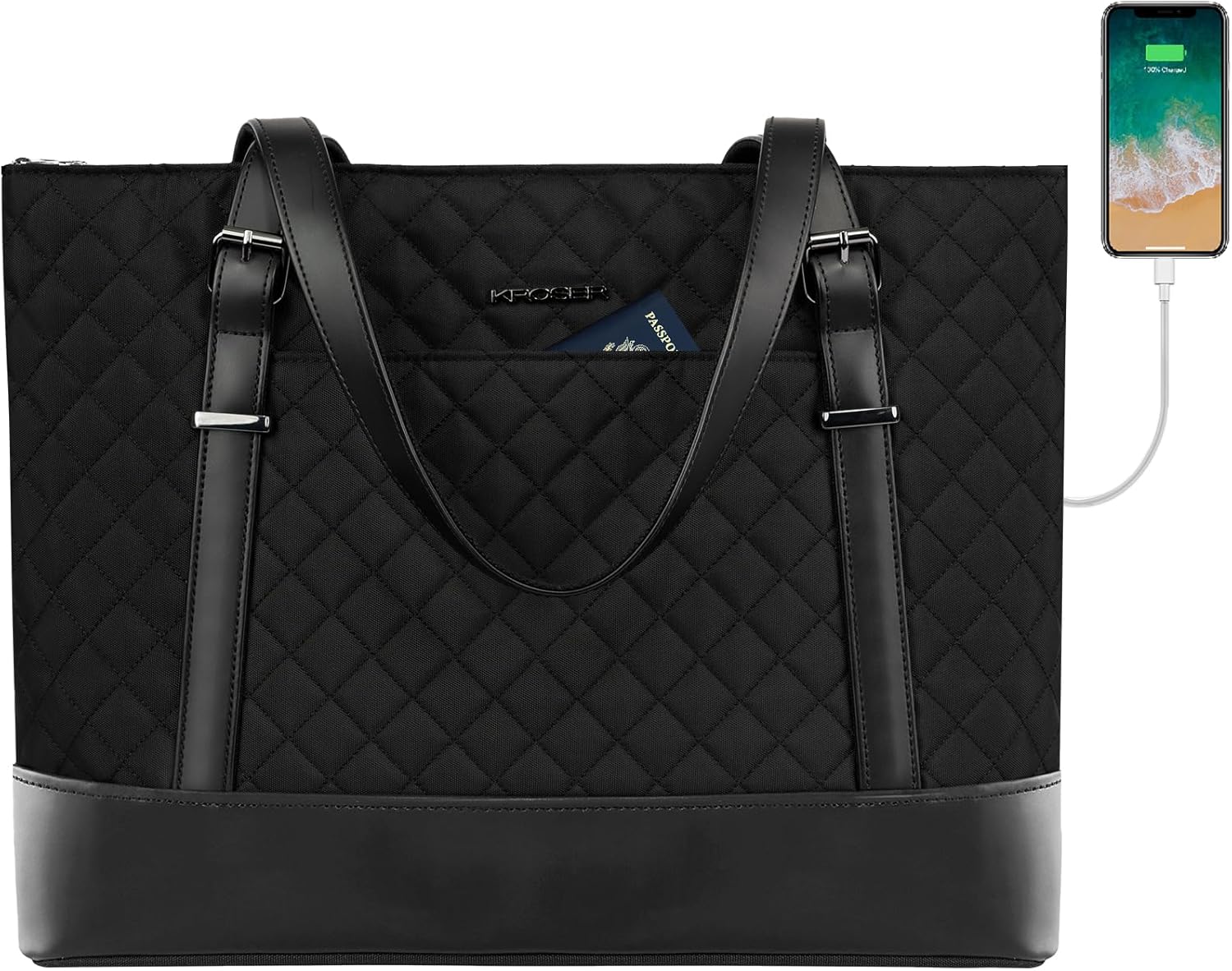 KROSER Laptop Tote Bag 15.6 Inch with USB Port for Women