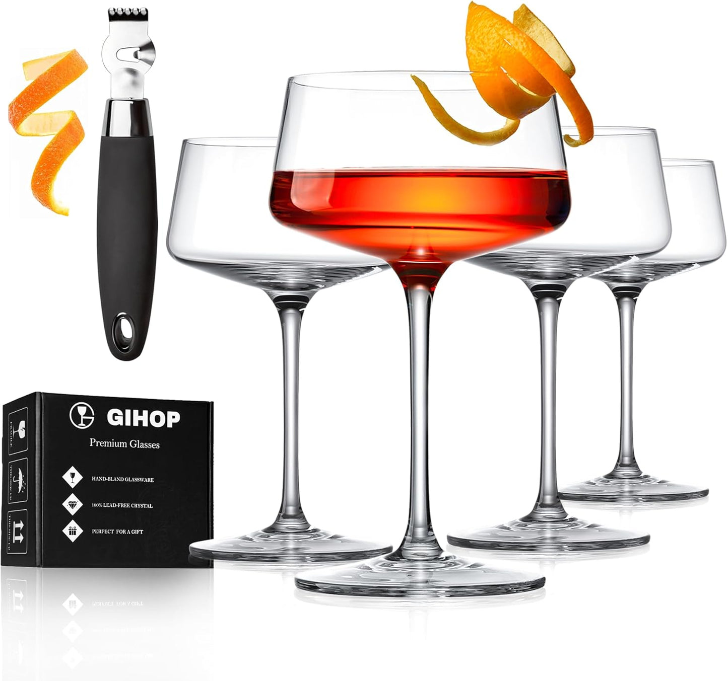 Lead-Free Crystal Martini Glasses Set of 4 for Cocktails