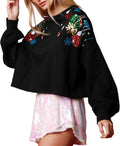 Christmas Cropped Sweatshirt for Women - Sparkly Sequin Holiday Top