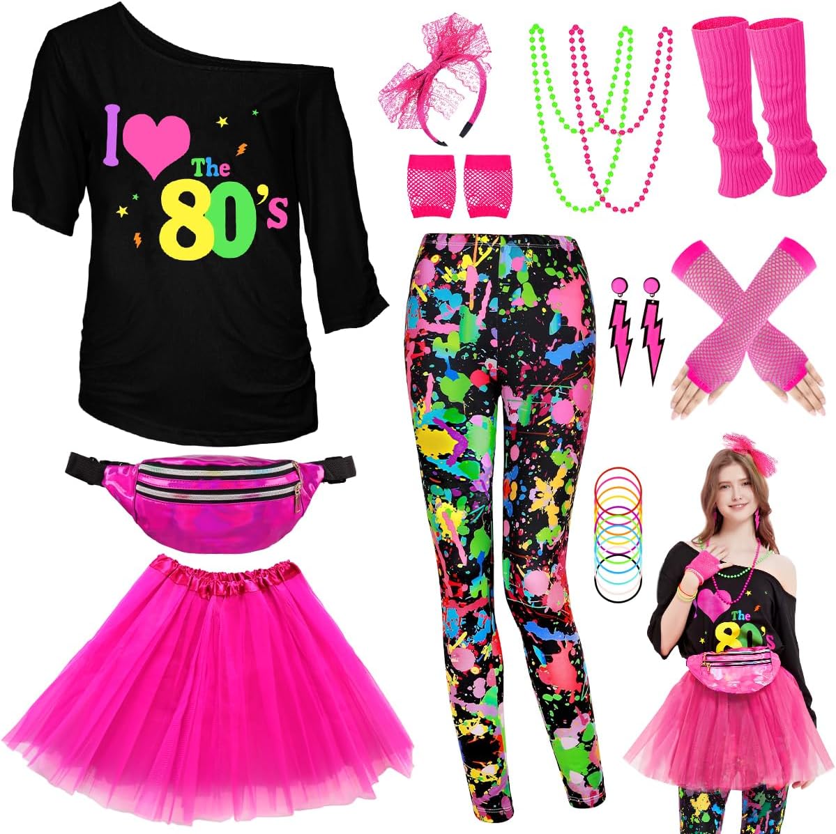 80s Outfit Women Costume Accessories Set for Vibrant Parties