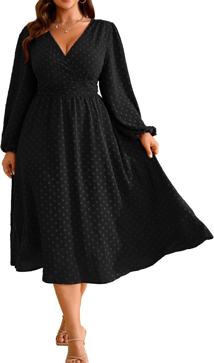 Plus Size Fall Wedding Guest Dress with Wrap V Neck Design