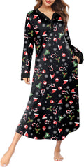 Womens Full-Length V Neck Nightgown with Pockets - Soft Stretch