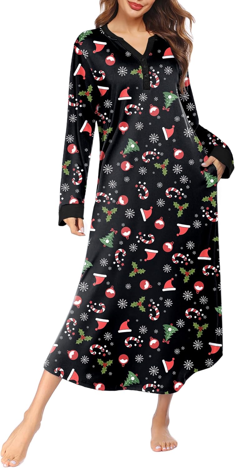 Ekouaer Womens Nightgown Full Length Sleepshirt with Pockets