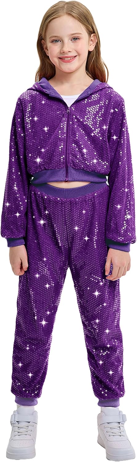 LOLANTA Girls Dance Outfits Set with Cropped Sequin Jacket
