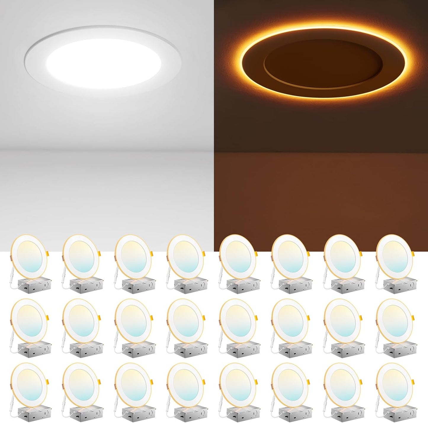 Amico 24 Pack 6 Inch LED Recessed Ceiling Light with Night Light