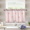 Susiyo Pink Checkered Bows Tier Curtains - 24 Inch Light Filtering Kitchen Curtains