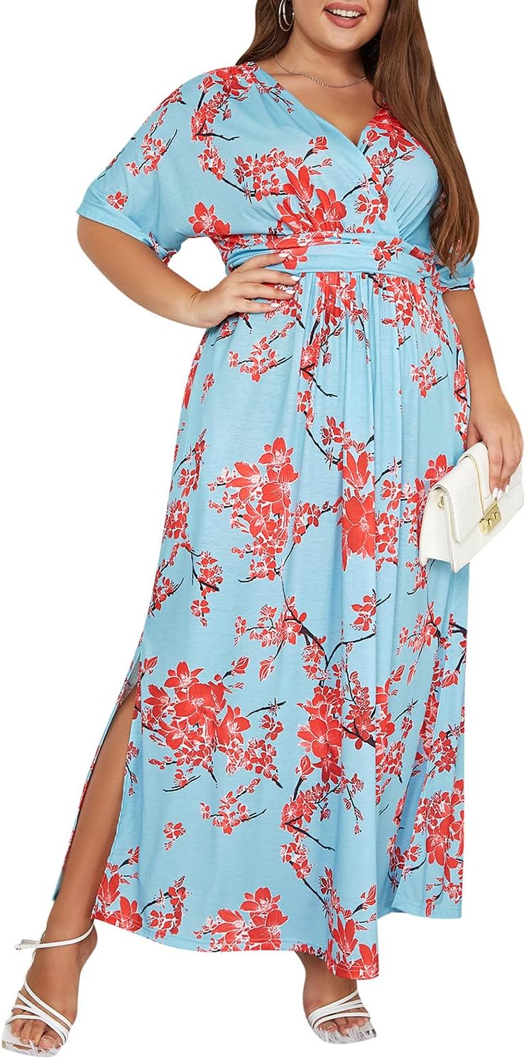 Keluummi Plus Size Wedding Guest Maxi Dresses for Curvy Women