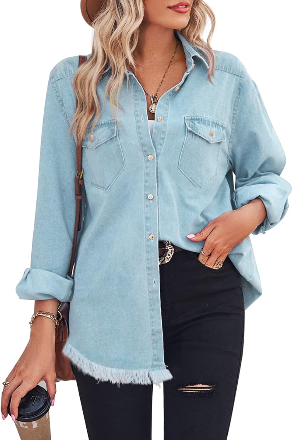 Stylish Denim Shirt for Women with Chic Fringed Design