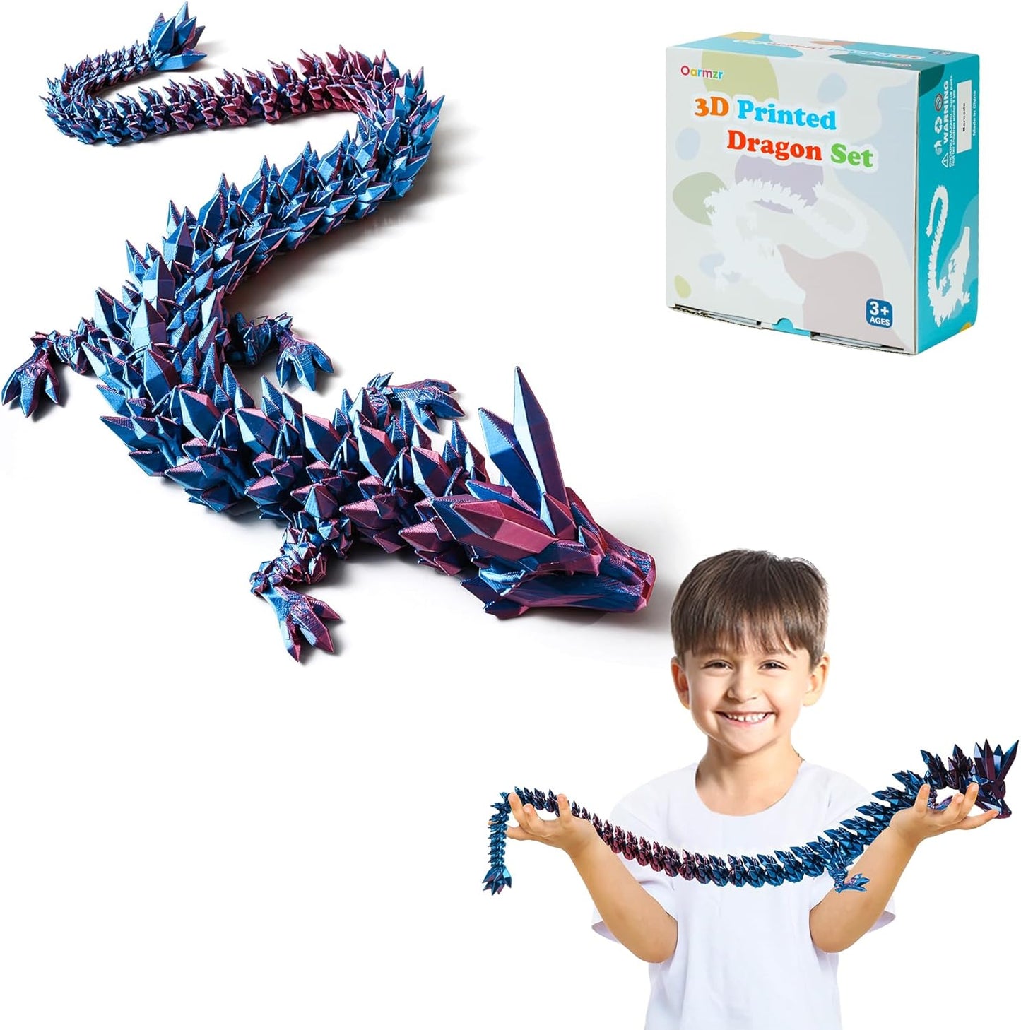 30 Inch 3D Printed Dragon - Articulated Rainbow Fidget Toy