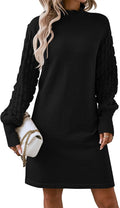 Women's Fall Mock Neck Ribbed Knit Sweater Dress - Cozy Above Knee