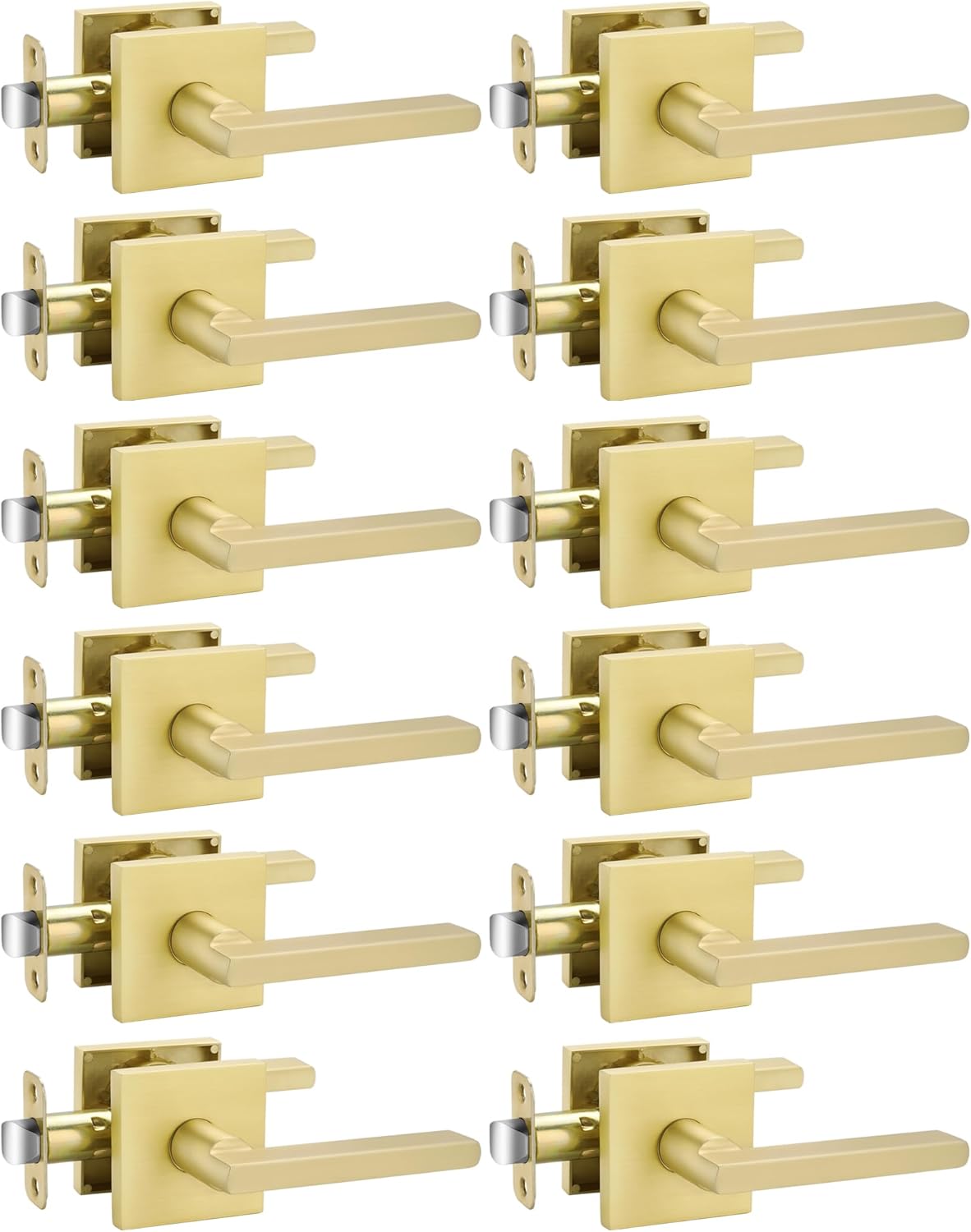 Gold Passage Door Handles for Hallways & Closets - 12 Pack