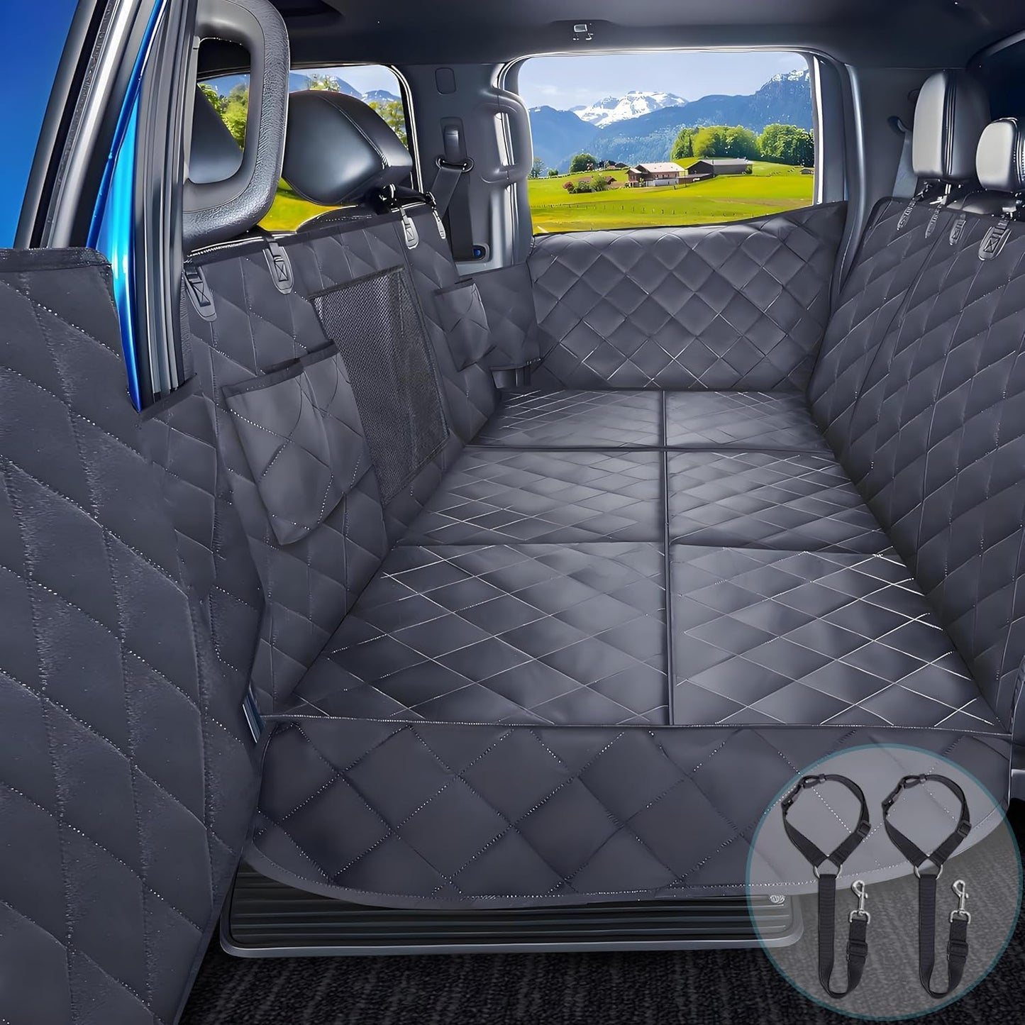 Truck Hard Bottom Car Seat Cover for Dogs with Mesh Window