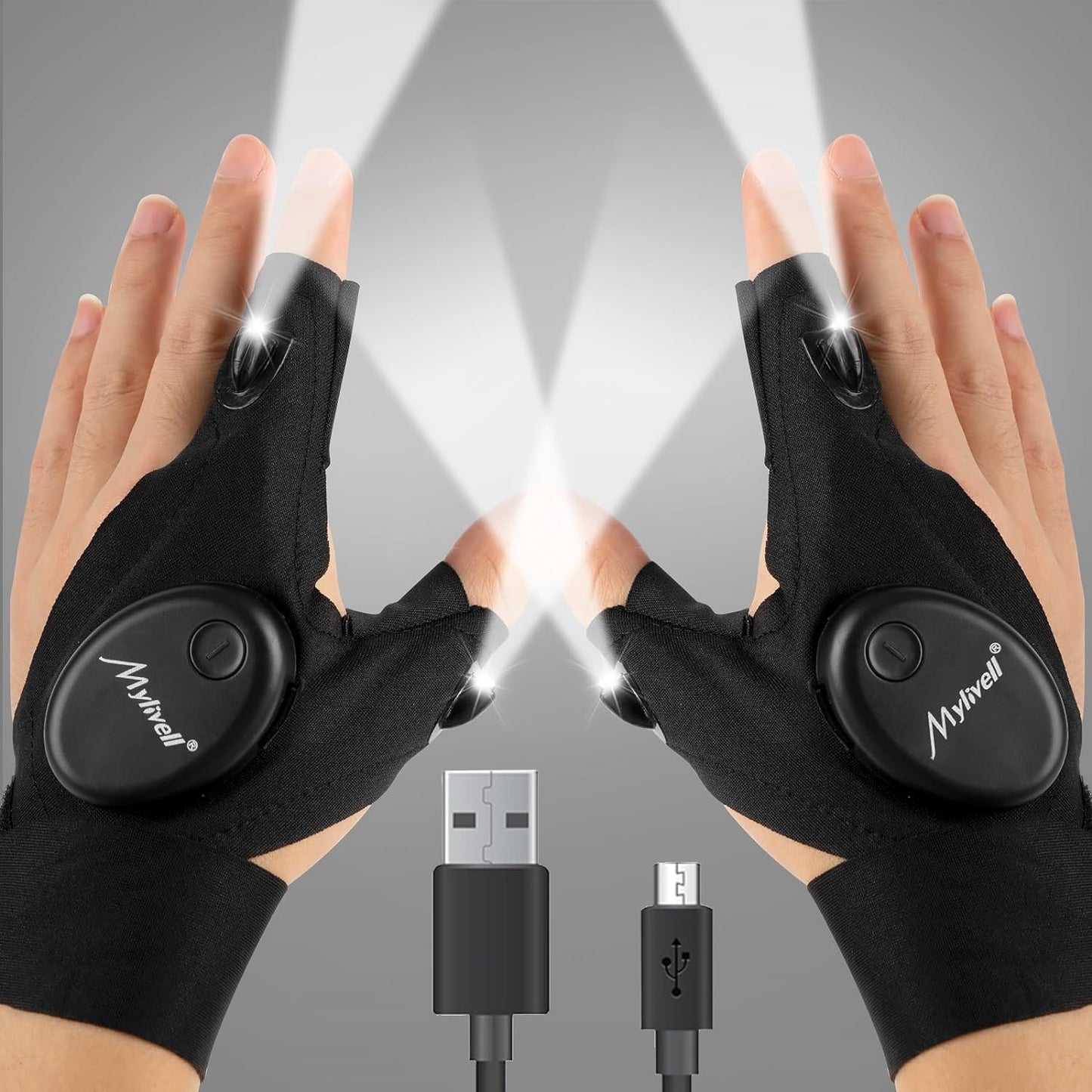 Mylivell Handsfree LED Gloves - Bright, Flexible, Rechargeable