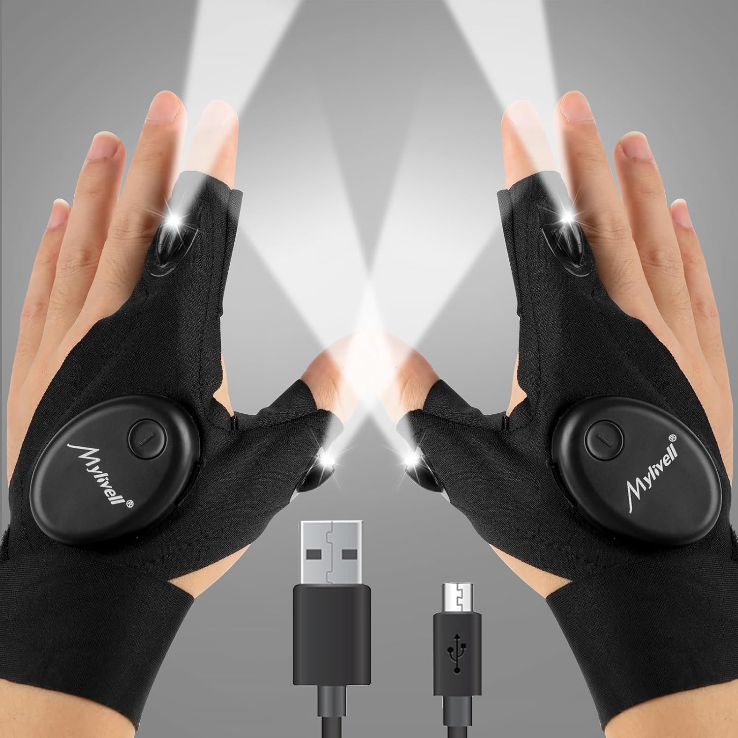 Mylivell Handsfree LED Gloves - Bright, Flexible, Rechargeable
