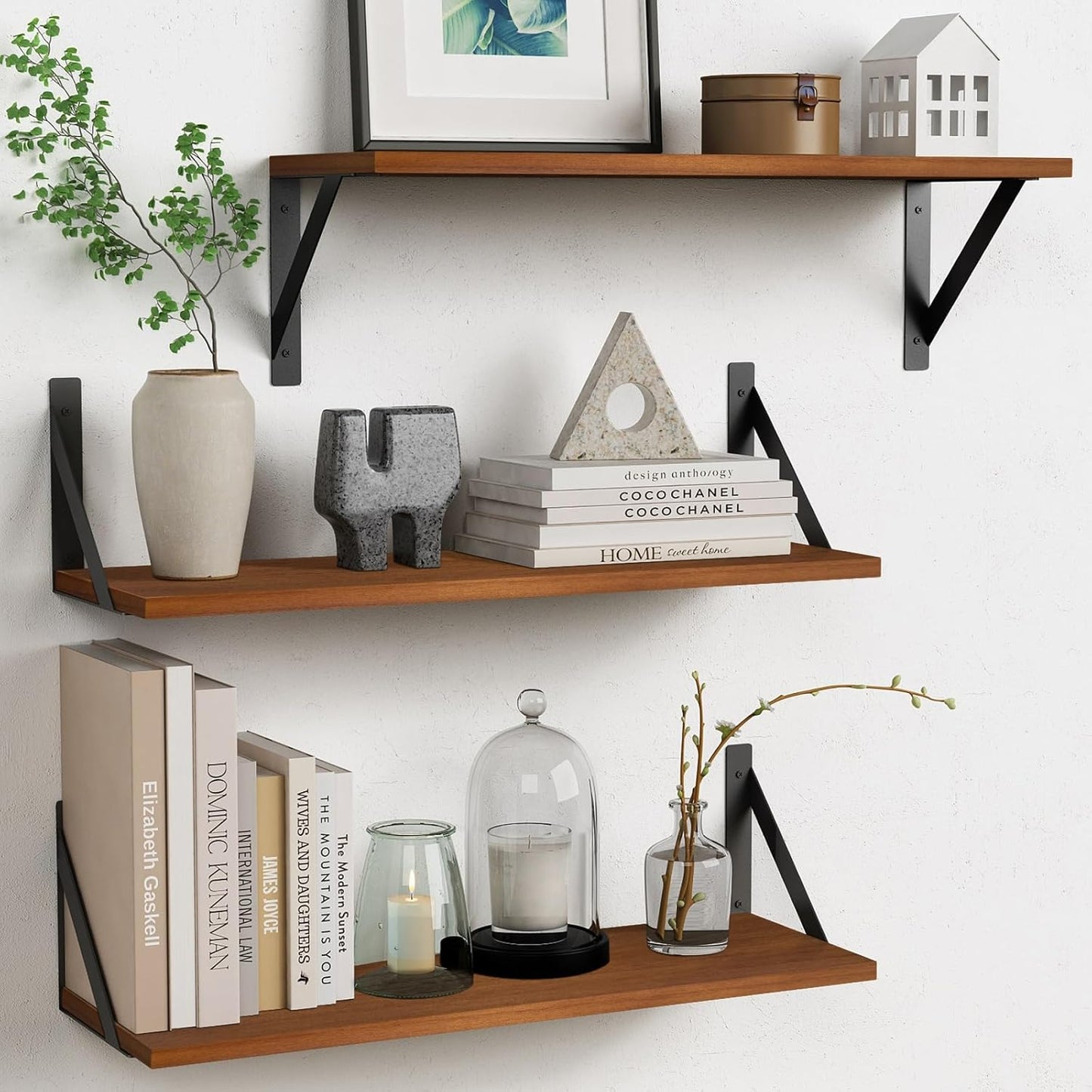 Stylish Walnut Brown Floating Bookshelves for Modern Spaces