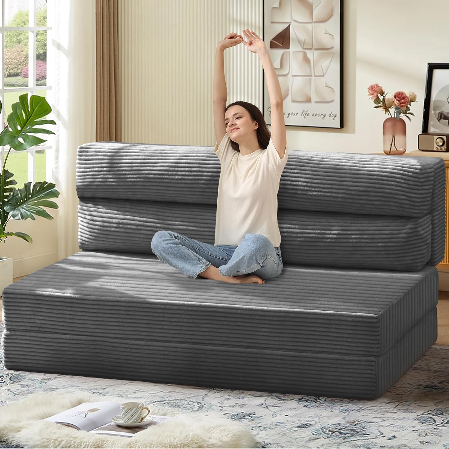 Folding Sofa Bed with Pillow, Convertible Sleeper Chair for Comfort