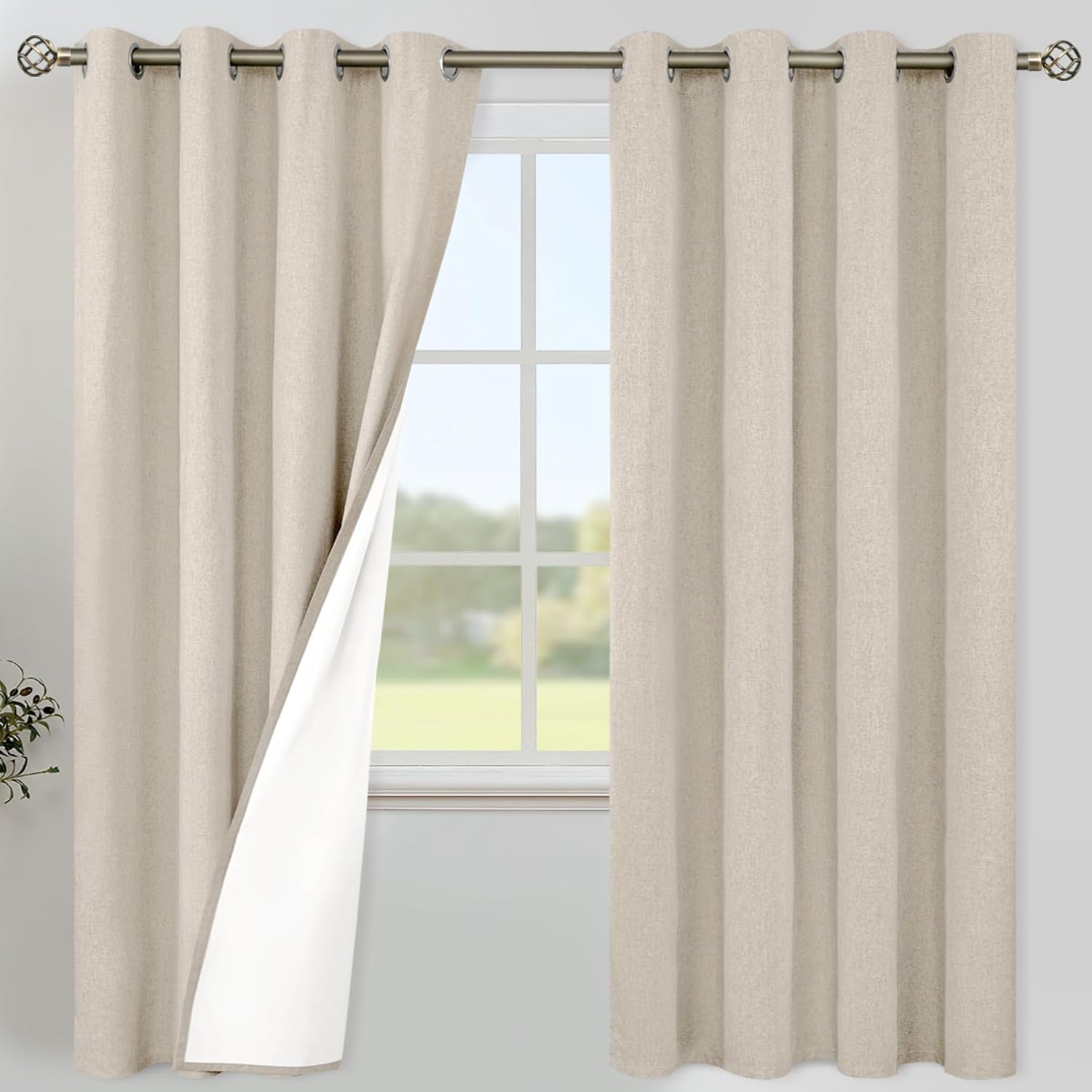 YoungsTex Oatmeal Linen Blackout Curtains for Full Room Darkening