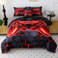 Queen Gaming Bedding Set 6-Piece Comforter - Red Console Design