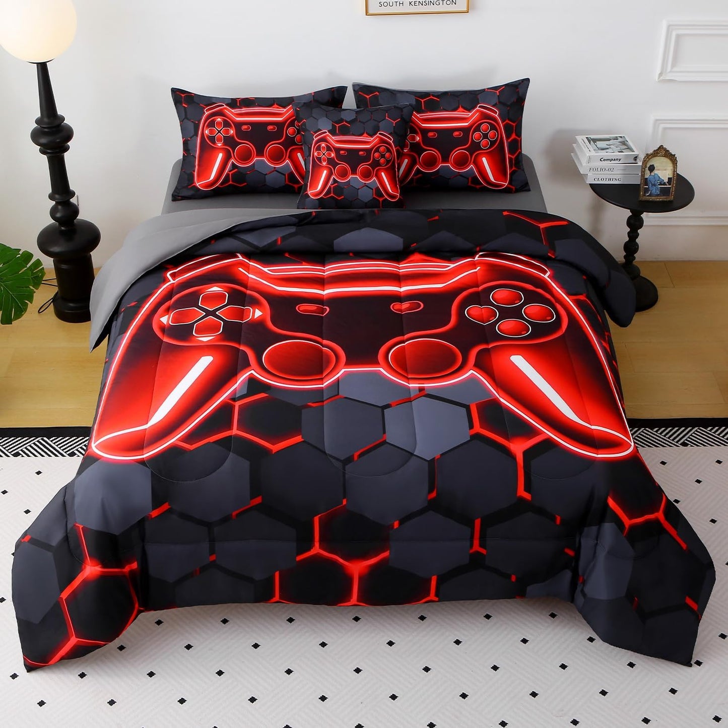 JQinHome Queen Size Gaming Bedding Set for Boys and Teens