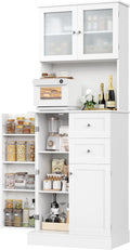Modern Kitchen Pantry Cabinet with Glass Doors ~ White