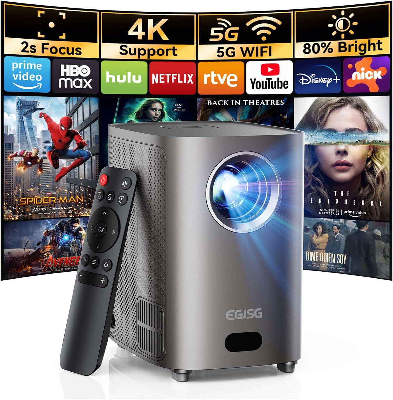 Electric Focus Projector with WiFi and Bluetooth for Movies