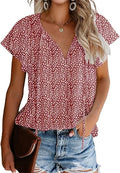 Womens Floral V Neck Boho Top - Lightweight Summer Blouse