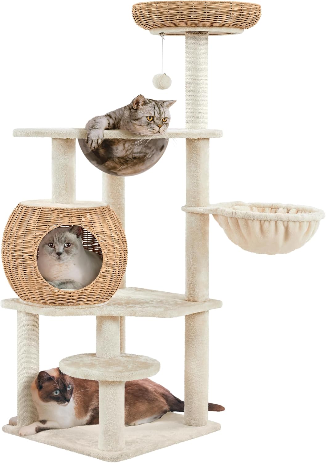 54in Rattan Cat Tree with Cozy Condo and Scratching Posts